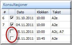 Tips: For å endre takster på flere konsultasjoner samtidig kan man markere disse og trykke F7-tasten. 5. Nå kan man fristille de avviste konsultasjonene fra regninga.