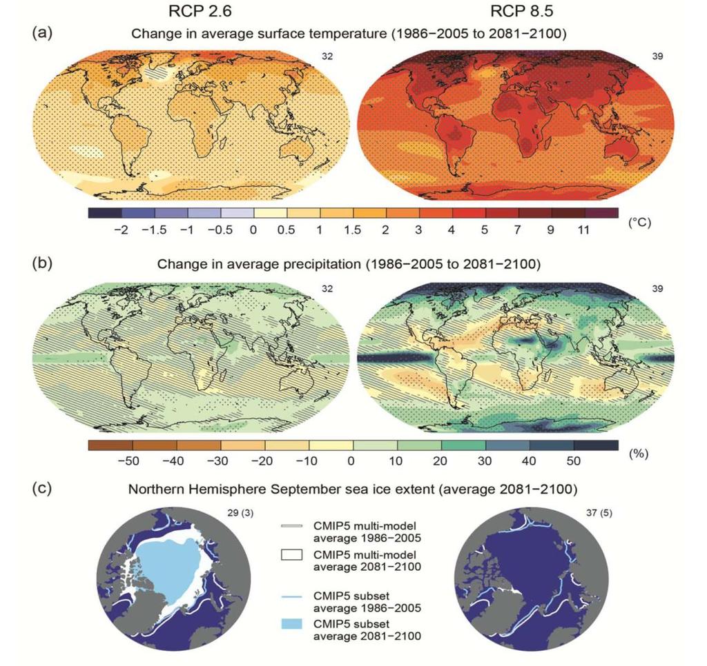 Temperature Larger warming over land and in the Arctic than globally Precipitation