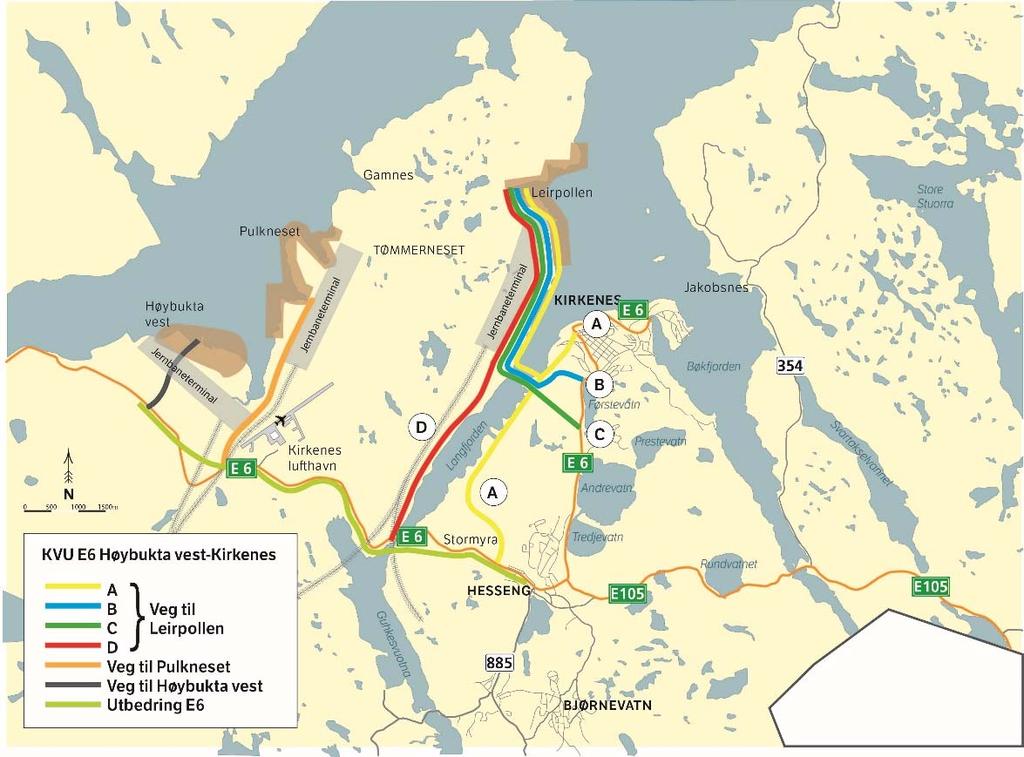 Alle konseptene Kartet viser konseptet Leirpollen, Pulkneset og Høybukta vest. En eventuell jernbane er også vist.