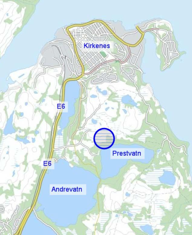 Figur 4: Beliggenhet. Planområdet ligger i området vist med blå sirkel. Kartgrunnlag hentet fra Sør Varanger kommune sin kartportal, bearbeidet av Norconsult. 2.