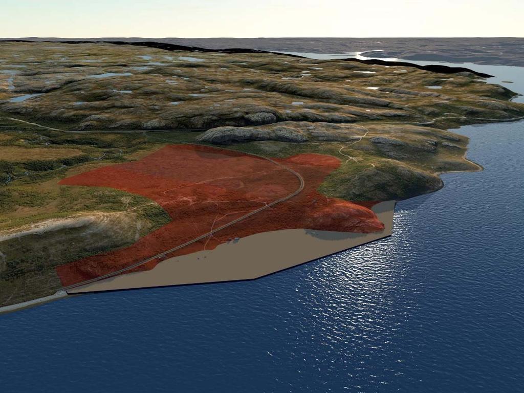 Har ikke tidligere vært utredet. Det er laget en illustrasjon på hvordan en fremtidig stamnetterminal i Høybukta vest kan se ut. Areal med grått felt er ca. 100 dekar.