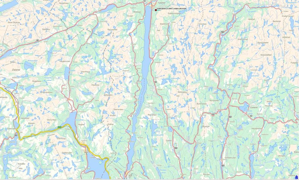 SIRDALSVATN Oversiktskart Sirdalsvatnet. Som følge av Sira-Kvina utbyggingen er hovedtilløpet (Sira) sterkt redusert.