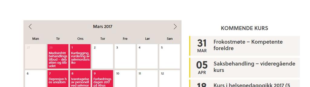 Brukerne kan finne arrangementer ved å klikke i kalenderen