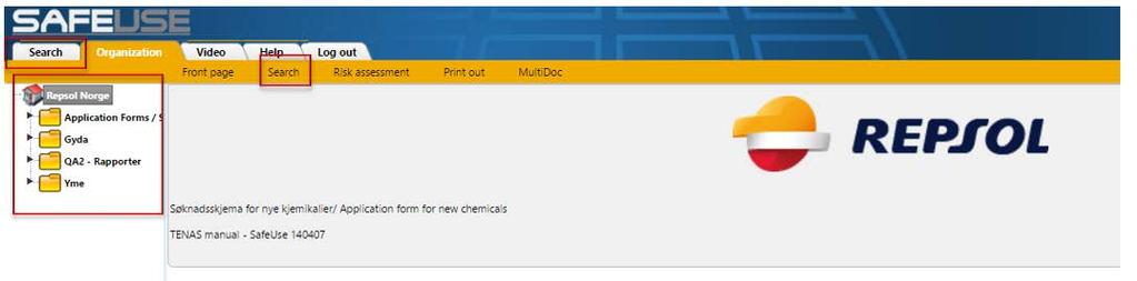 Search function After login you are presented with the screen shown below; 1. In the left column a list over installations belonging to the organization is shown.