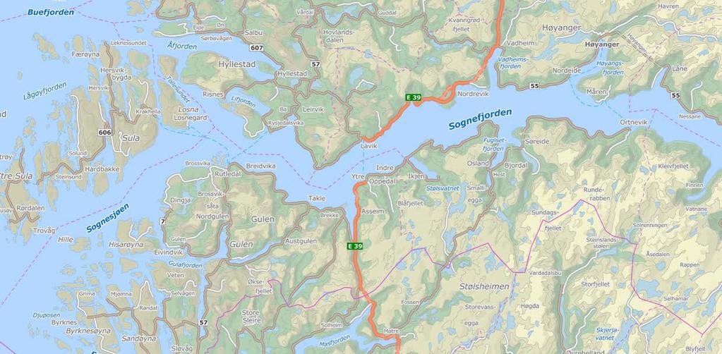 Ferjefri E39 Kryssing av Sognefjorden Mulegheitsstudie fullført i 2013 Muleg å krysse fjorden med tre ulike
