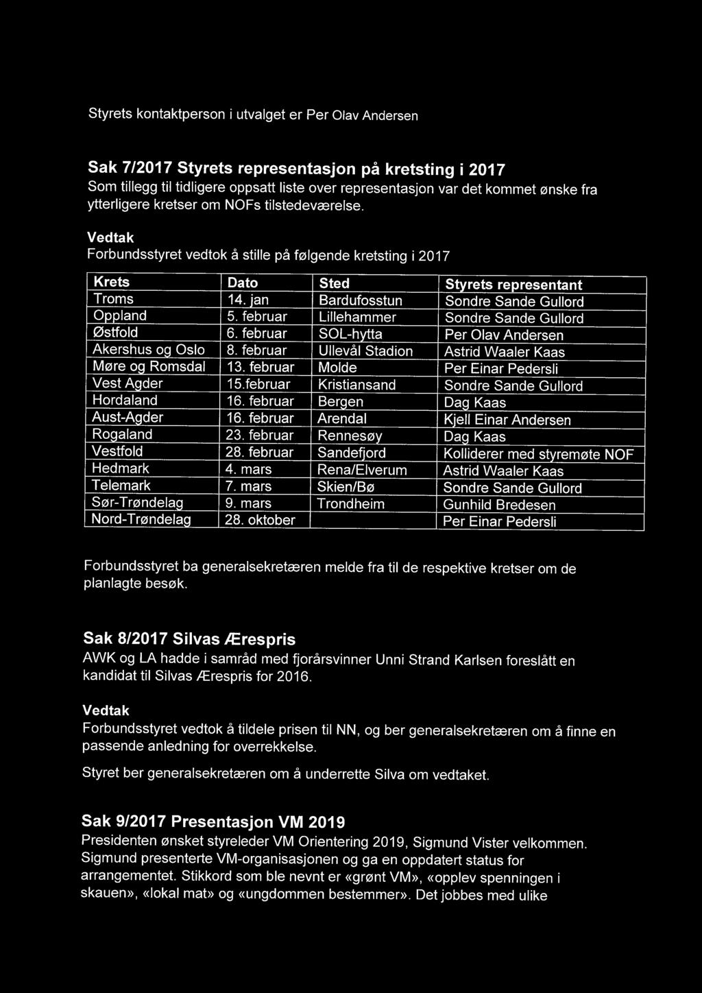 februar Lillehammer Sondre Sande Gullord Østfold 6. februar SOL-hytta Per Olav Andersen Akershus og Oslo 8. februar Ullevål Stadion Astrid Waaler Kaas Møre og Romsdal 13.