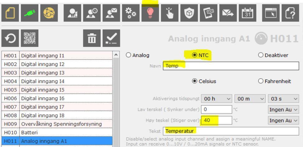 Her er oppsetter ved bruk av vår egen temperatur føler: