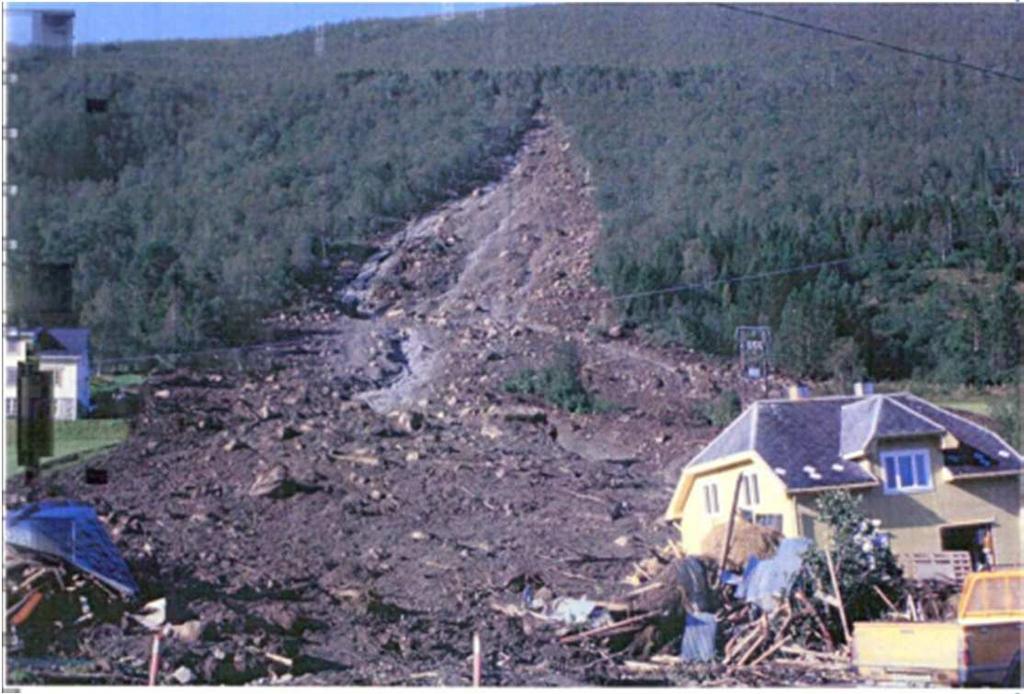 Løsmasseskred Bratte fjellsider - Normalt over 30 o Morenedekke Innfjorden Mye nedbør - > 5 % av årsnedbør på 12