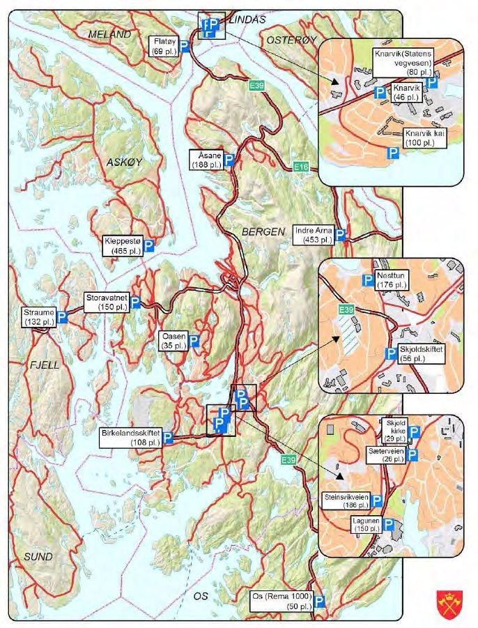 Innfartsparkering i Hordaland resultater fra spørreundersøkelse og nummerskiltregistrering Kart 1. Innfartsparkeringsplasser i Bergensregionen Kilde: Hordaland fylkeskommune 2.
