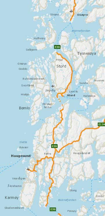 E39 Aksdal - Bergen 4 Statlig plan for en strekning på 130 km gjennom 7 kommuner (+ 4 kommuner som grenser til planområdet) => 4 delplaner 3 Stort fokus på: