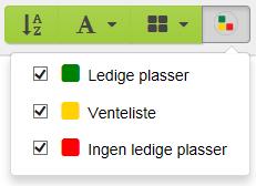 Knappene til høyre I tillegg er det en knapp for å sortere bort kurs med ledige plasser, kurs med venteliste og/eller kurs med ingen ledige plasser.