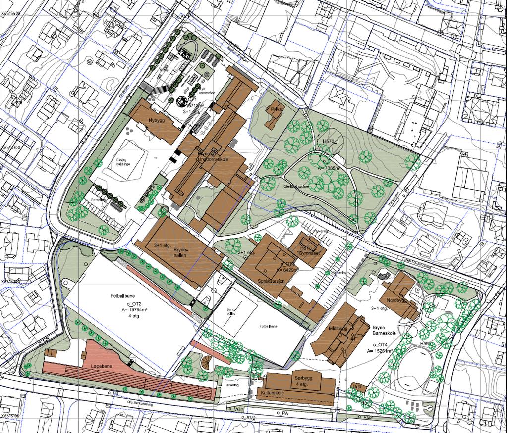 Områdeplan for skuleområde rundt Geitahodne - planbeskrivelse 34 6.8 Skolens uteområder og oppholdsareal Illustrasjonsplan som viser eksisterende situasjon samt oppgradering på ungdomsskolen.