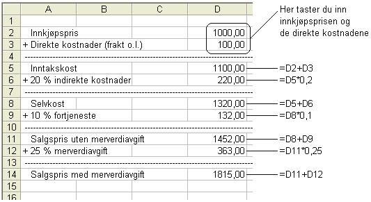 Regnearkmodellen blir bedre dersom du forandrer den slik at du kan taste inn