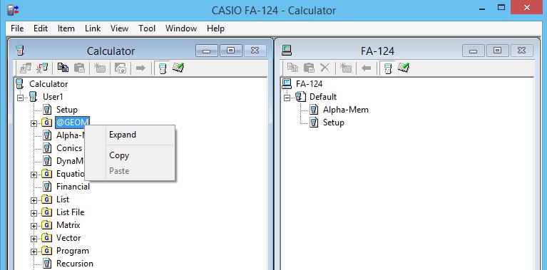 3. Overføre data mellom en datamaskin og en kalkulator i fx-9860g-serien/fx-9750gii/fx-7400gii Menykommandoer og ikoner Følgende beskriver hurtigmenyer som vises når du høyreklikker med musen.