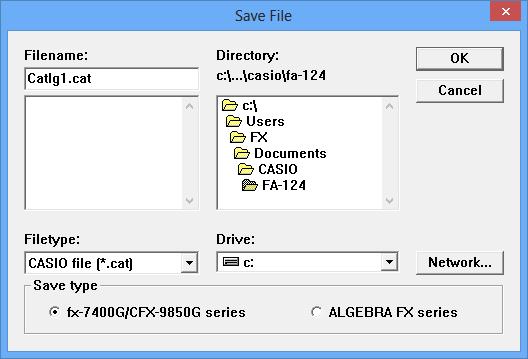 4. Overføre data mellom en datamaskin og en kalkulator i ALGEBRA FX-serien eller fx-7400g/cfx-9850g-serien 4. Lagre dataene som en fil. Velg [File] - [Save].
