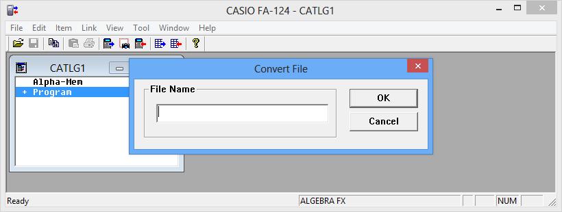6. Konvertere data 3. Skriv inn filnavnet, og klikk [OK]. Den konverterte bildefilen (med filtypen g1r) blir lagret i Mine dokumenter\casio\fa-124 på harddisken i datamaskinen. 4.