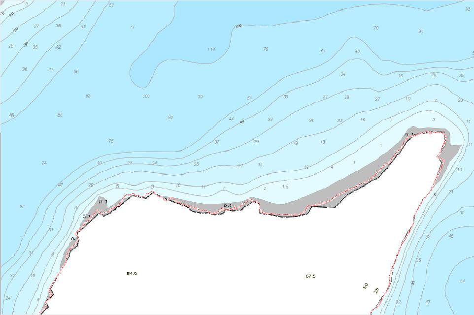 Figur 16 Dybdekart for nordspissen av Lille Hjartøya (Punkt