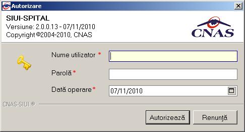 3. LANSAREA APLICAȚIEI La pornirea aplicației, pe ecranul calculatorului se afişează fereastra cu titlul Autorizare, în care utilizatorului i se cere să introducă un nume de utilizator şi o parolă.