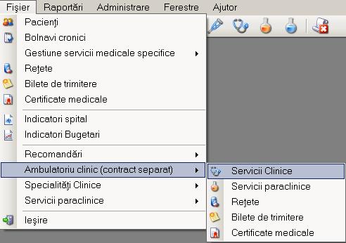 Figura 5.1-171 Lansarea modulului Servicii clinice Sistemul afişează fereastra Servicii. Această fereastră conține două zone: Figura 5.