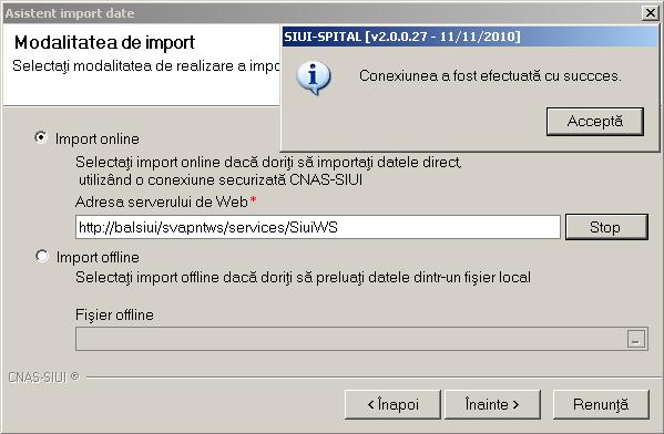 Figura 5.2-7 Selecție import fişier personlizat Sistemul deschide fereastra Asistent import date. Importul se poate efectua online sau offline.
