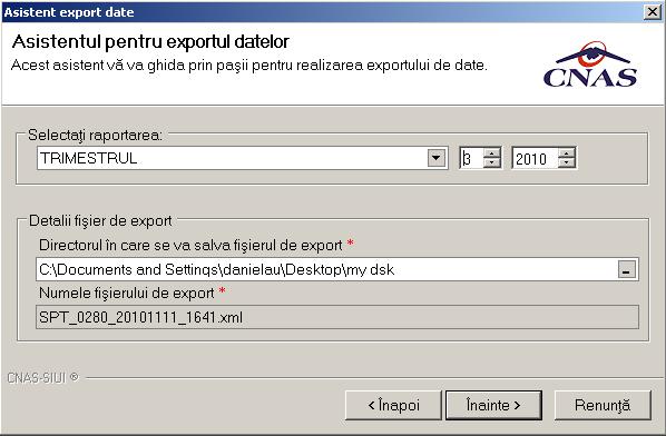 Figura 5.2-18 Selectare tip de rapoarte Sistemul deschide Asistentul pentru exportul datelor. Raportarea se efectuează pentru trimestru (cumulat).