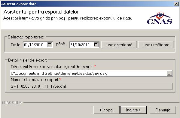 Figura 5.2-24 Selectare tip de rapoarte Sistemul deschide Asistentul pentru exportul datelor.
