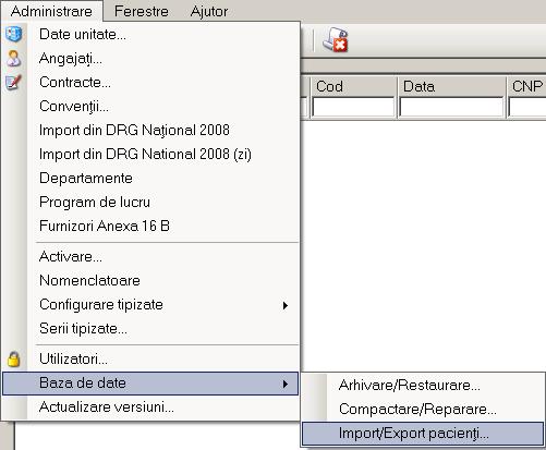 Figura 5.3-54Lansare optiune Import/Export pacienti Figura 5.