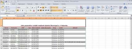 Figura 5.1-20 - Vizualizare format document în Excel 5.1.1.8 Previzualizarea listei pacienților Sistemul permite, prin accesarea butonului Vizualizare, afişarea listei pacienților. Figura 5.