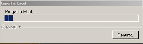 Figura 5.1-52 Vizualizarea operațiunii de export in Excel La terminarea procesării Sistemul va deschide fişierul Excel creat în urma exportului. Figura 5.