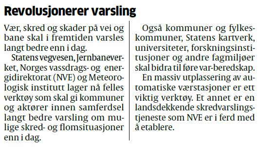 Felles satsing på utvidelse av hydrologiske og meteorologiske stasjoner Sterk