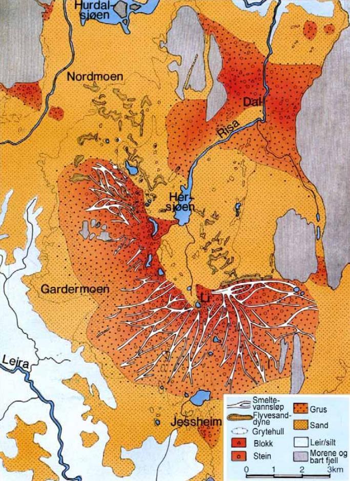 Hauersetertrinnet, ca. 9.500 år før nåtid - En av flere pauser i isavsmeltingen på Østlandet, sannsynligvis den viktigste for løsmassene og landskapet i Sørum.
