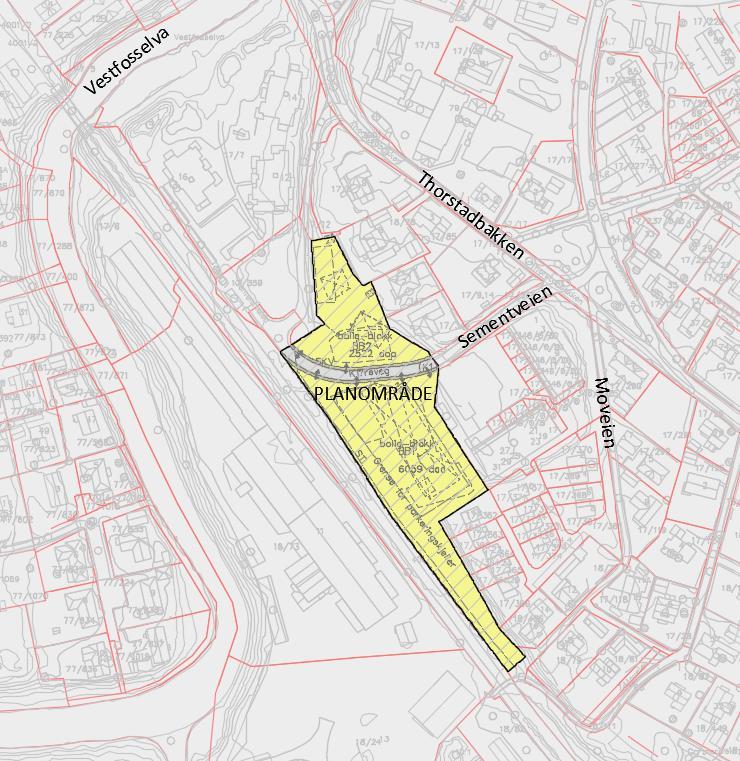 3001/7 og gnr/bnr 18/213. Planområdet Planområdet ligger nord på Loesmoen og grenser mot jernbanen i vest og eksisterende boligbebyggelse i nord, øst og syd.