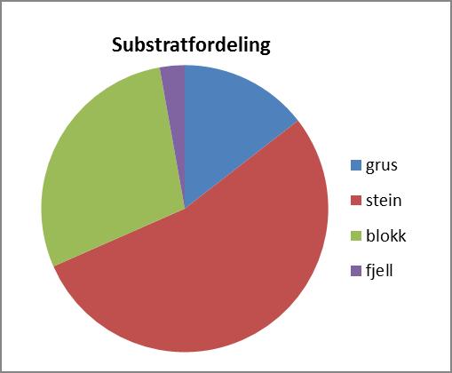 Figur 6. Skjultilgang, gyteområder og substratfordeling for fisk i øvre del av Bortneelva.