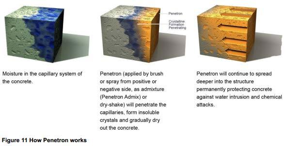 Bestandighet Figur 5: Hvordan Penetron fungerer i betong.