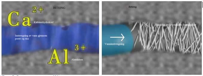 Disse krystallene er i fast stoff og krystallinske formasjonene forsegler permanent i mikrosprekker (opptil 0,4mm), porer og kapillærerporer og effektivt beskytter betongen mot inntrengning av vann