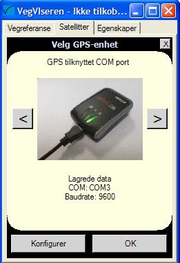 8.12 Avansert GPS Håndbok i ELRAPP 75 Ved problemer ved den automatiske oppkoplingen mot en GPS enhet kan det hende man manuelt må konfigurere enheten. Trykk på satellittikonet oppe i høyre hjørne.