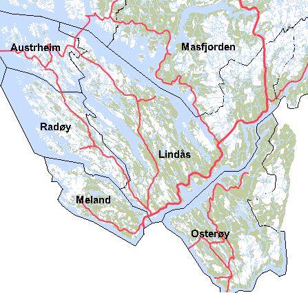 Lindås er ein fjordkommune. I austre delen av kommunen er det høge fjell og relativt stabile snøtilhøve. Figur 2: Lindås kommune i utstrekning. Nordhordlandskart.no Bergen 2.1.
