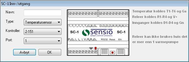 6.2.4.3.4 Legg til SC-1 inn/utgang Ved å trykke på denne knappen, vil man kunne legge til de interne inn/utgangene på Sensiokontrolleren.