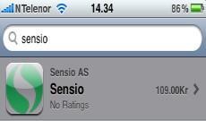 Trykk så på Search nederst på siden, skriv inn Sensio og trykk på knappen Søk. Du vil da få opp Sensio-applikasjonen.