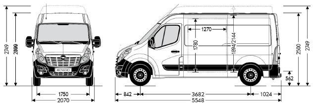 Tekniske spesifikasjoner - Forhjulsdrift (FWD) L2H2 L3H2/L3H3 Lengde L2 L3 L3 Høyde H2 H2 H3 Lastevolum (m3) 10,3 12,5 14,1 Totalvekt 3500 kg 3500 kg 3500 kg Motor 2,3 BiTurbo 145 hk 2,3 BiTurbo 2,3