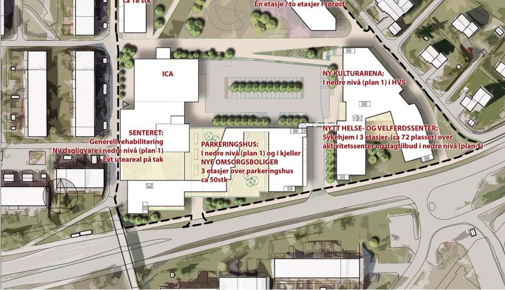 planområdet. Grønt areal som vist i kommuneplanen justeres ved plassering av barnehagen.