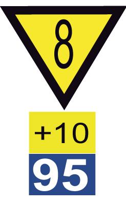 Signal 68G Hastighet for krengetog Skiltoversikt Side: 13 av 45 Det blå skiltet angir høyeste tillatte hastighet (km/h) for krengetog.