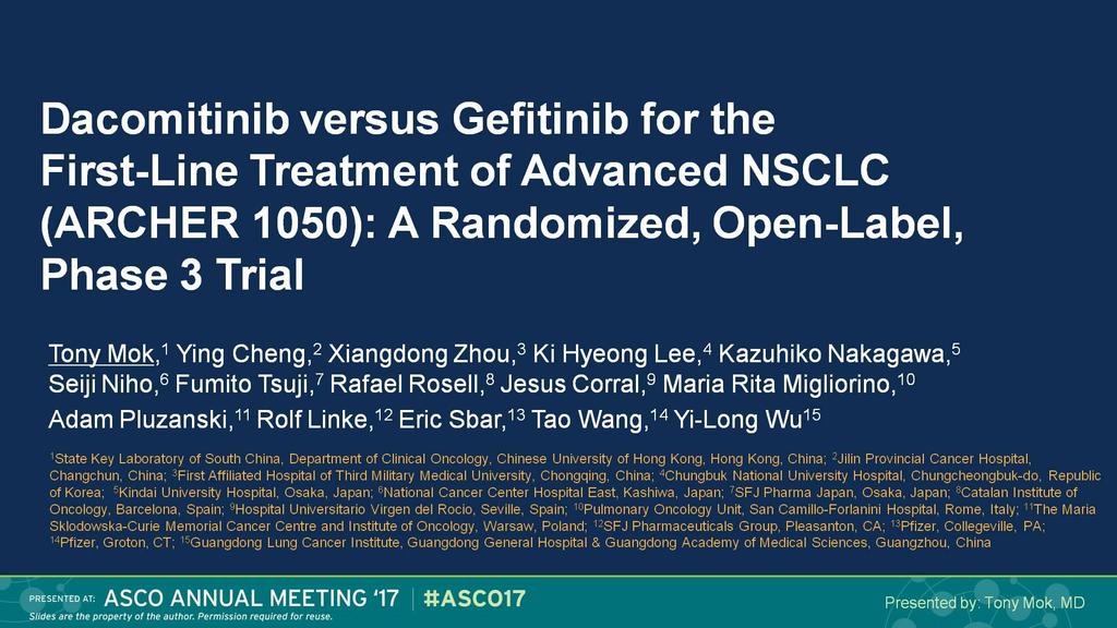 Nytt medikament utviklet, - sammenliknet med Iressa Dacomitinib versus Gefitinib for the <br />First-Line Treatment of