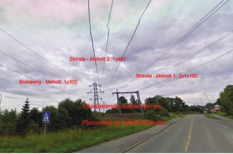 Tverrsnitt av felles kabelgrøft med Strinda - Moholt 1, Strinda Moholt 2 og Strinda - Universitetet er vist i