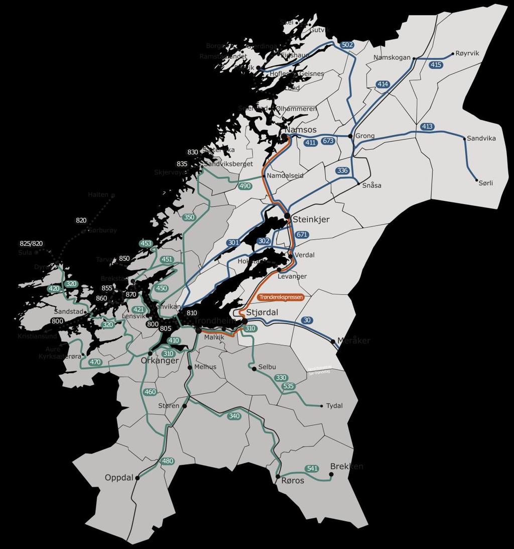 Dagens ansvar og organisering av kollektivtrafikken i Trøndelag 2 Nord-Trøndelag I Nord-Trøndelag er det fylkeskommunen som ivaretar oppgavene knyttet til kollektivtrafikken Sør-Trøndelag: I