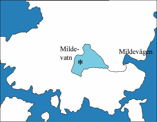 NIVA 4177-2 7. Mildevatn 7.1 Områdebeskrivelse Innsjøen (Figur 43) ligger på Mildehalvøya sør i Bergen kommune. Nedbørfeltet er ganske lite (,8 km 2.