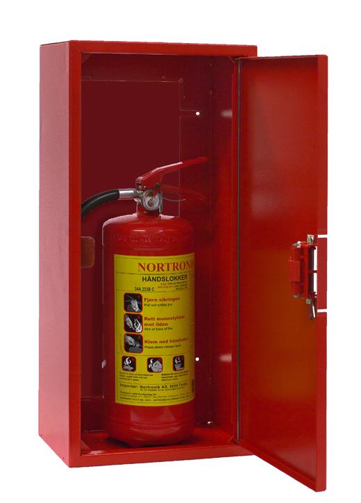 Stålskap for brannslokkere Type S1 og type S2. Skap for oppbevaring av brannslokkere.