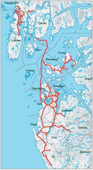 Gassdistribusjon Rørledningsnett Nord-Jæren (Lyse) Rogass, betydelig kapasitet 300 km landrør Leverer ca.