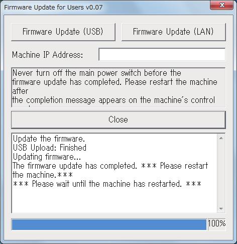 For en USB-tilkobling, klikk på [Firmware Update (USB)] (Windows) eller [F/W Update (USB)] (OS X).