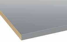 LYS GRÅ LAMINAT / LÅ KANTLIST 40 mm tykke bordplater med overside av høytrykkslaminat og underside utstyrt med sperresjikt. AS-kantlist.